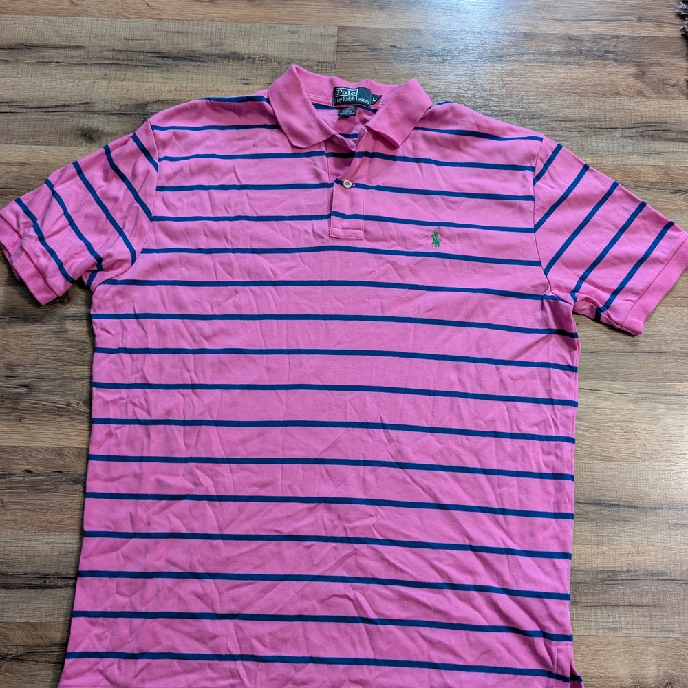 Polo by Ralph Lauren Pink and Blue Striped Polo Shirt